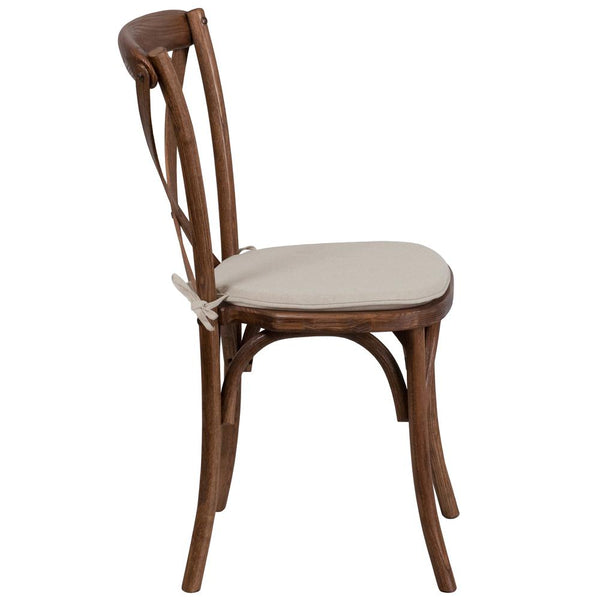 Hercules Series Stackable Pecan Wood Cross Back Chair With Cushion By Flash Furniture | Dining Chairs | Modishstore - 2