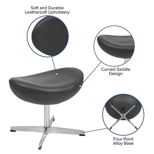 Gray Leathersoft Saddle Wing Ottoman By Flash Furniture | Ottomans | Modishstore - 4
