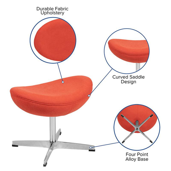 Orange Fabric Saddle Wing Ottoman By Flash Furniture | Ottomans | Modishstore - 4