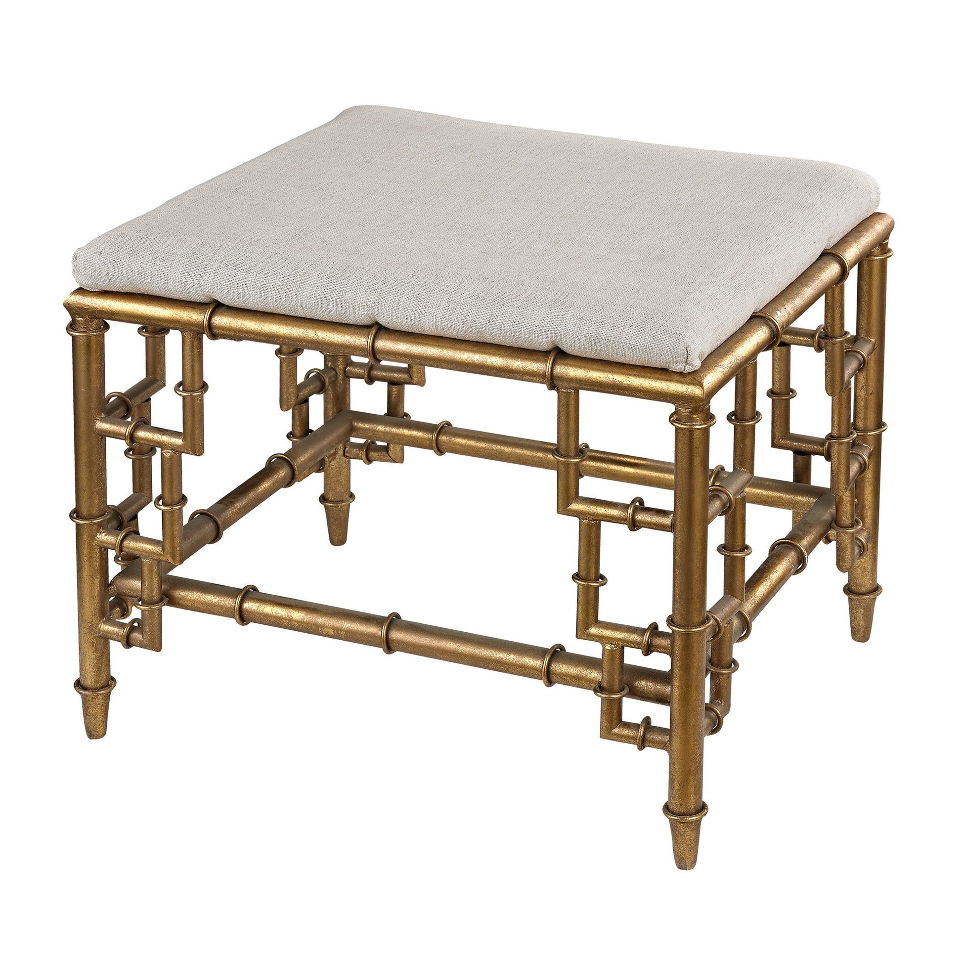 Sterling Industries Stool With Bamboo Frame In Gold Leaf And Linen Seat | Modishstore | Stools & Benches