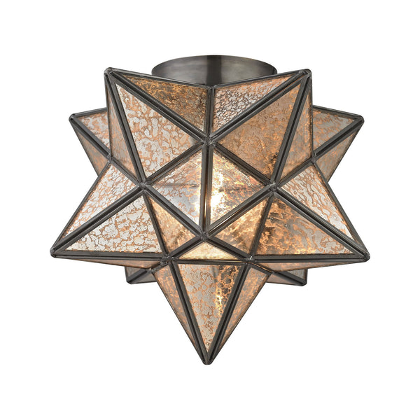 Sterling Industries Sirius Oiled Bronze 10-Inch Metal Flush Mount With Antiqued Mercury Glass | Modishstore | Ceiling Lamps