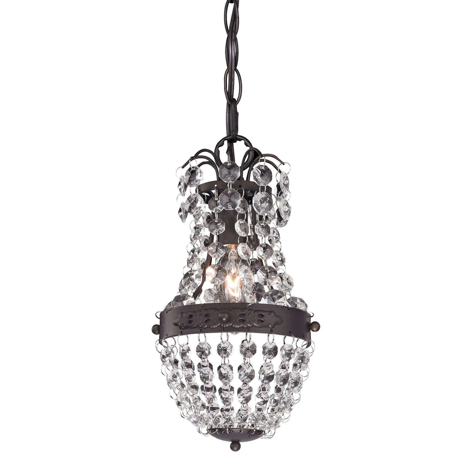 Sterling Industries Clear Crystal Mini Pendant With Bronze Banding | Modishstore | Pendant Lamps