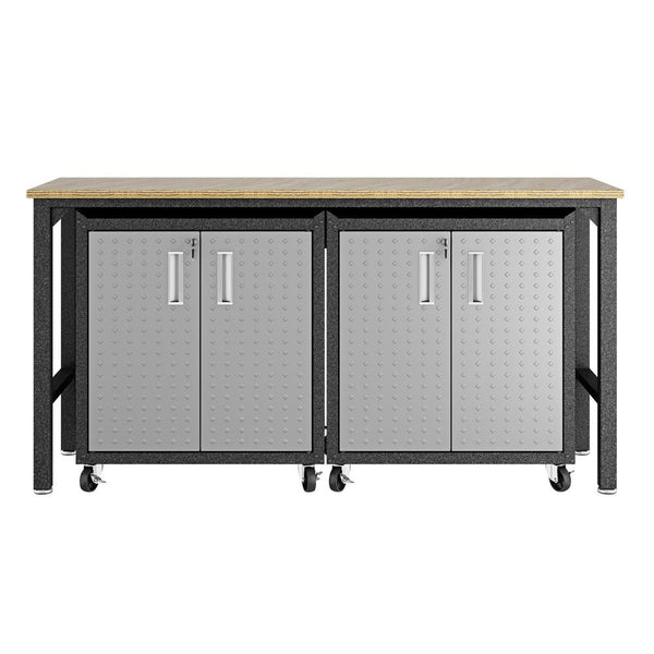 Manhattan Comfort 3-Piece Fortress Mobile Space-Saving Steel Garage Cabinet and Worktable 1.0  in Grey | Cabinets | Modishstore-3