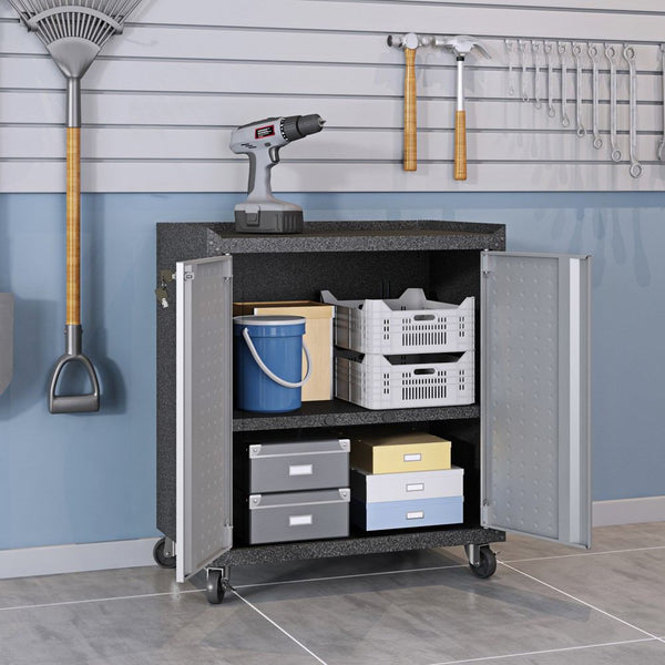 Manhattan Comfort 3-Piece Fortress Mobile Space-Saving Steel Garage Cabinet and Worktable 2.0 in Grey | Drawers | Modishstore-5