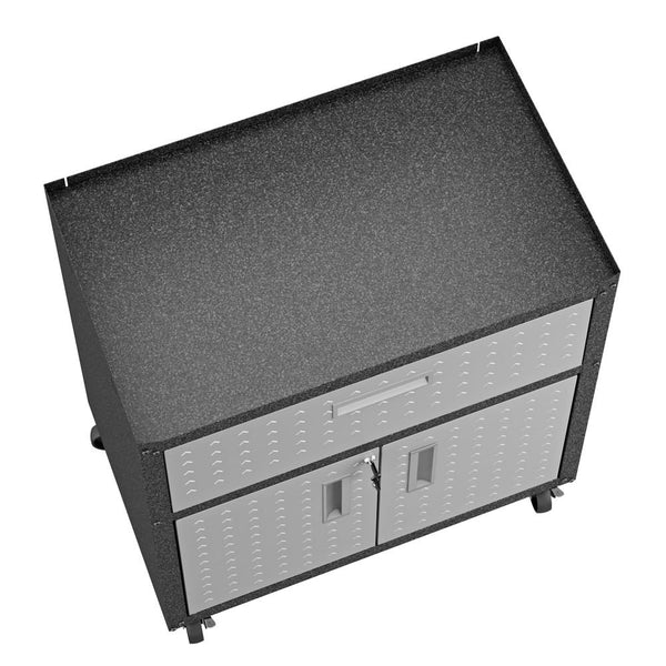 Manhattan Comfort 3-Piece Fortress Mobile Space-Saving Steel Garage Cabinet and Worktable 2.0 in Grey | Drawers | Modishstore-7