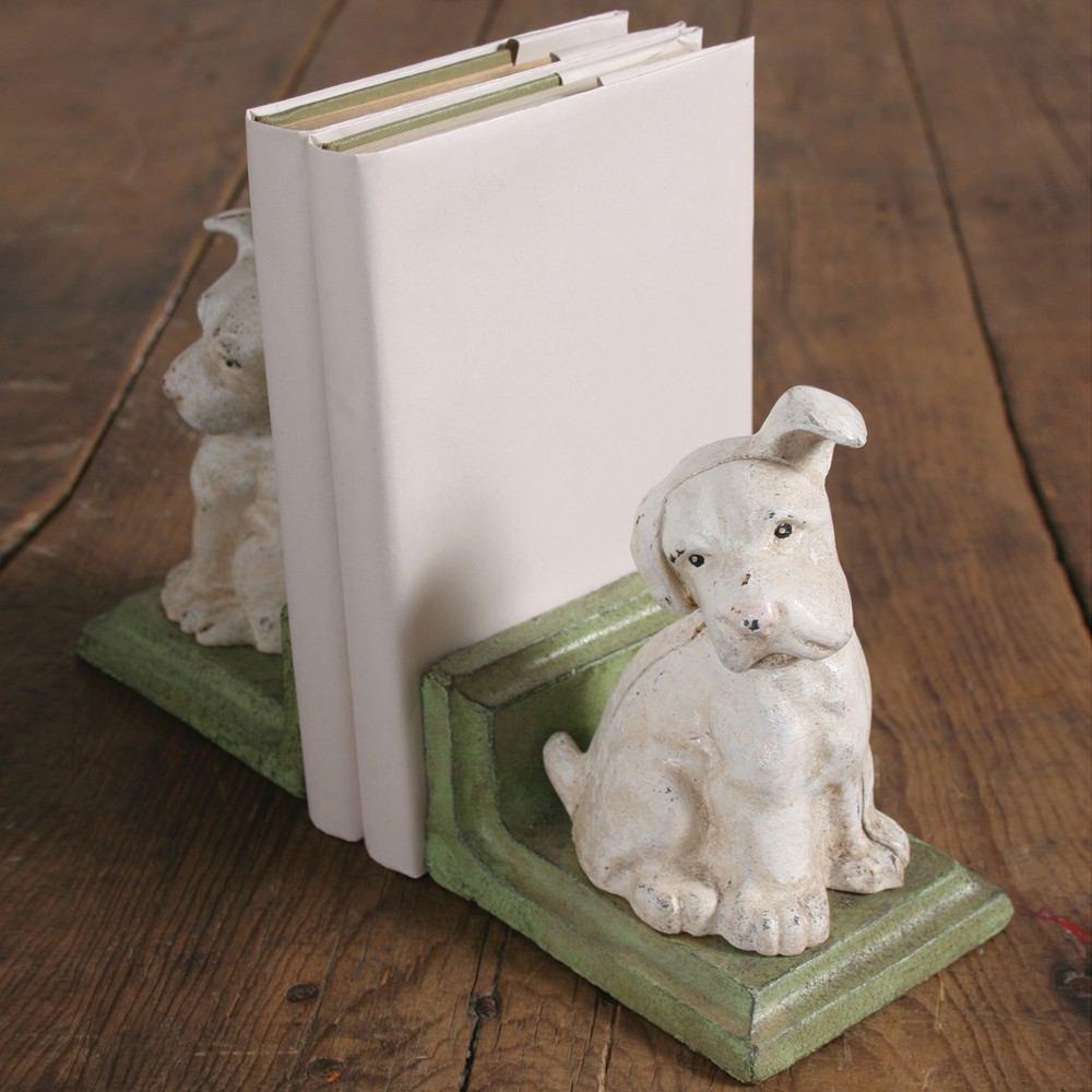 HomArt White Puppy Bookends - Cast Iron - White-3