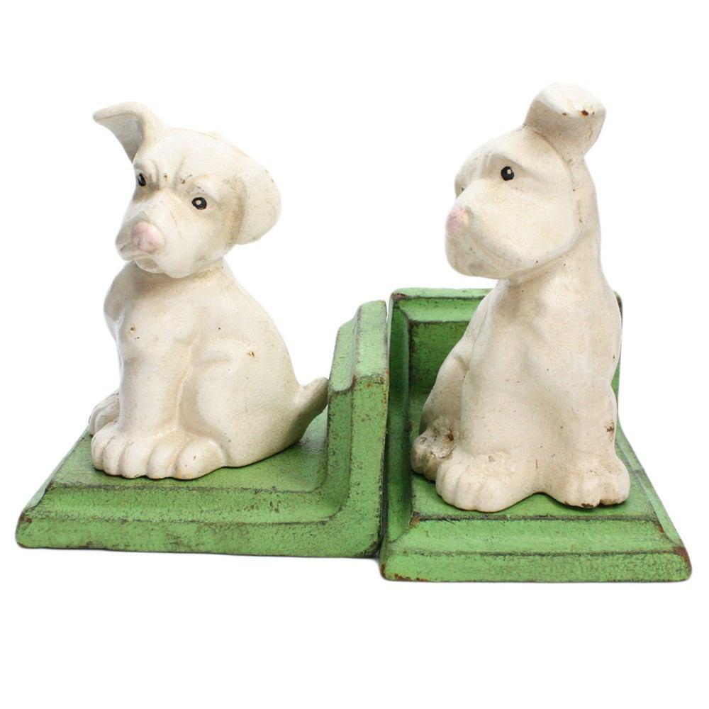 HomArt White Puppy Bookends - Cast Iron - White-2