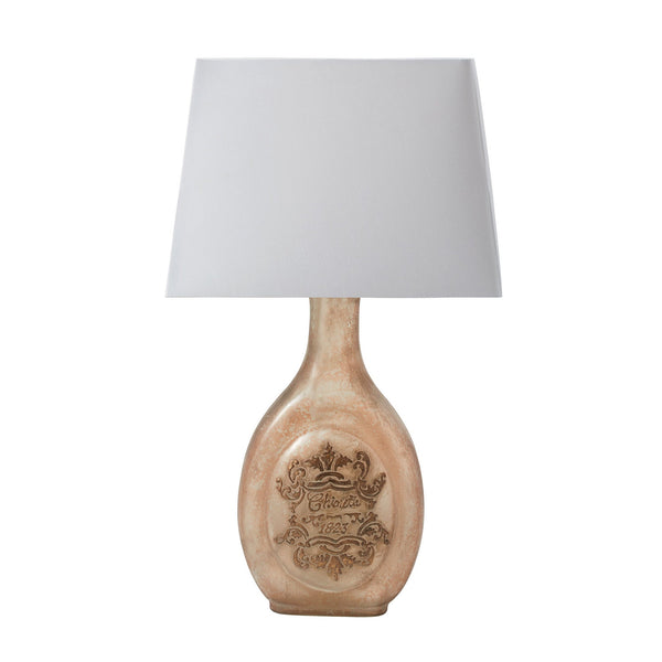 Dimond Lighting Weathered Glass Bottle Lamp With White Faux Silk Shade | Modishstore | Table Lamps