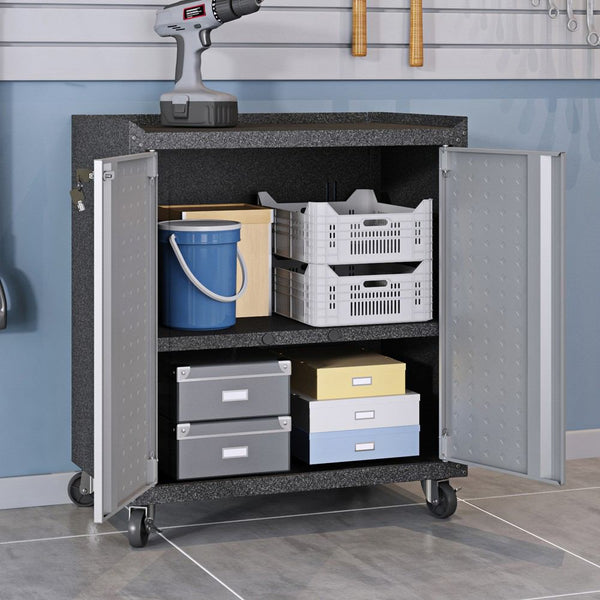 Manhattan Comfort 3-Piece Fortress Mobile Space-Saving Steel Garage Cabinet and Worktable 3.0 in Grey | Drawers | Modishstore-4