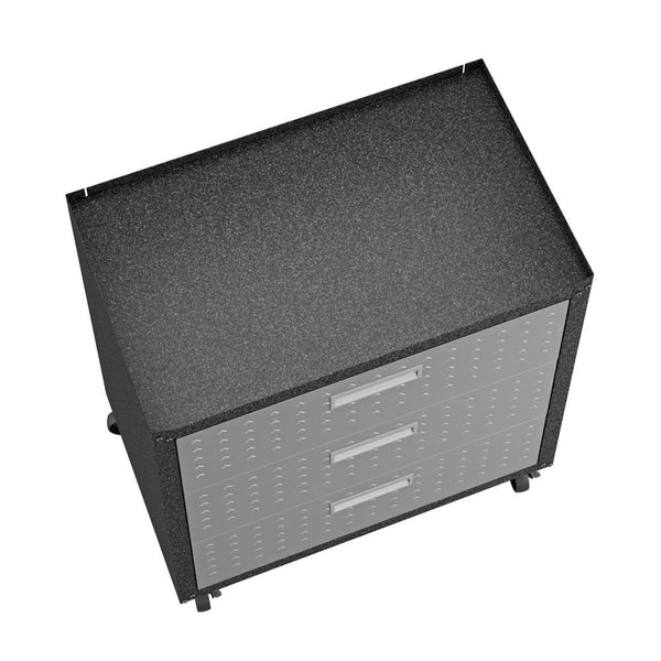 Manhattan Comfort 3-Piece Fortress Mobile Space-Saving Steel Garage Cabinet and Worktable 3.0 in Grey | Drawers | Modishstore-12