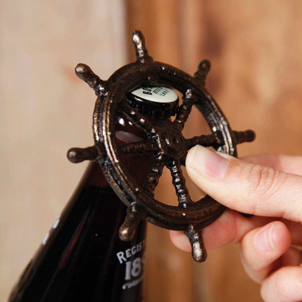 HomArt Ships Wheel Bottle Opener - Bronze - Set of 6-4