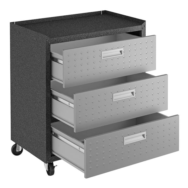 Manhattan Comfort 3-Piece Fortress Mobile Space-Saving Steel Garage Cabinet and Worktable 5.0 in Grey | Drawers | Modishstore-10