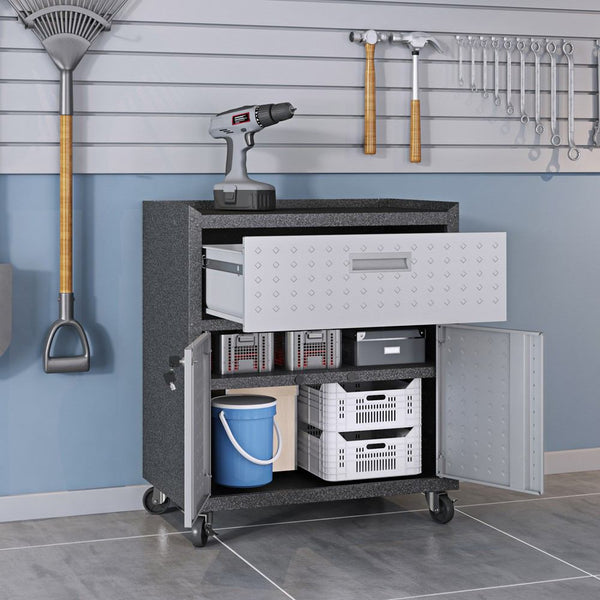 Manhattan Comfort 3-Piece Fortress Mobile Space-Saving Steel Garage Cabinet and Worktable 5.0 in Grey | Drawers | Modishstore-9
