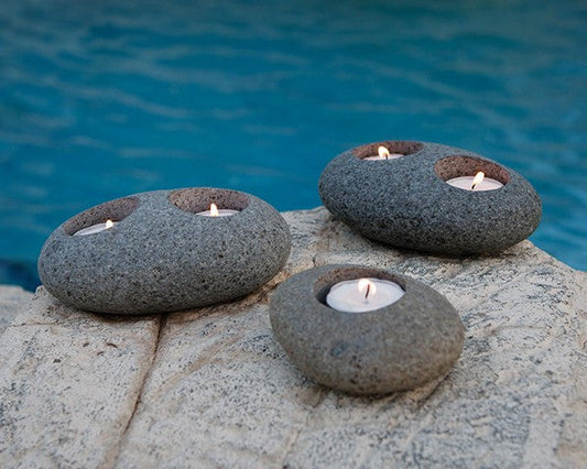 Garden Age Supply Natural Beach Pebble T-Light Holders - Set of 4 | Candle Holders | Modishstore
