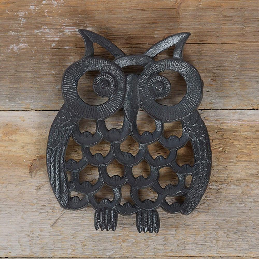 HomArt Owl Trivet - Cast Iron - Black - Set of 4-4