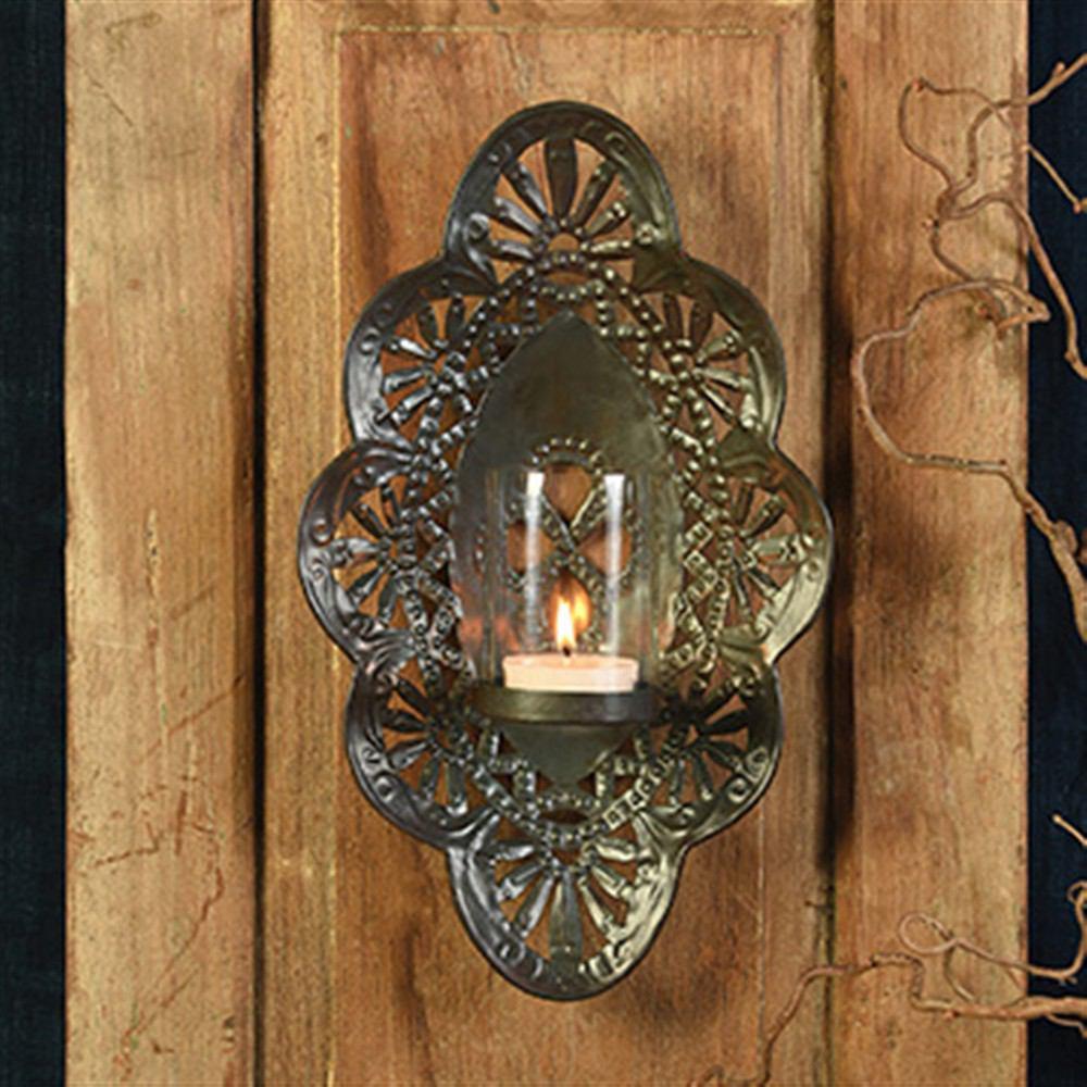 HomArt Sala Iron Wall Sconce with Glass Hurricane - Small - Black Waxed - Set of 4 - Feature Image | Modishstore | Wall Lamps