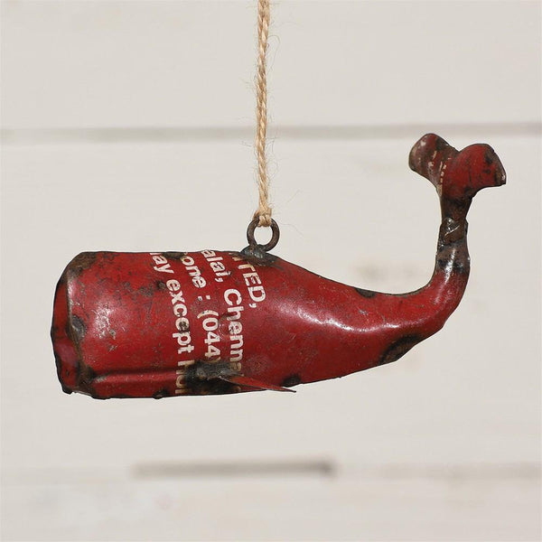 HomArt Reclaimed Metal Whale Ornament - Red - Set of 4-5