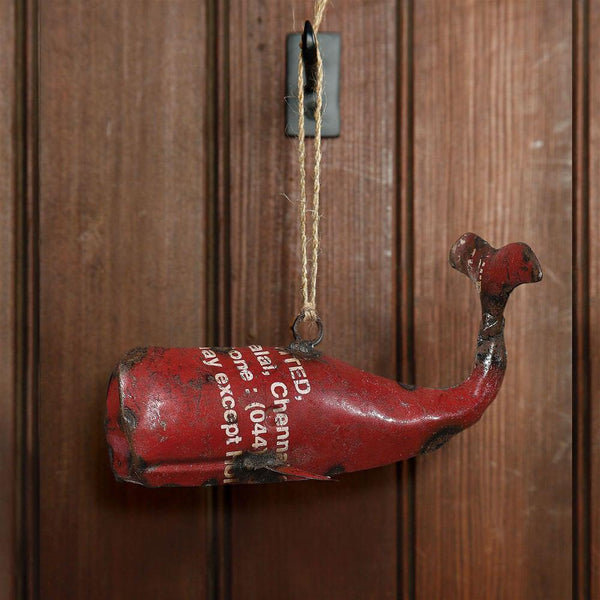 HomArt Reclaimed Metal Whale Ornament - Red - Set of 4 - Feature Image | Modishstore | Holiday