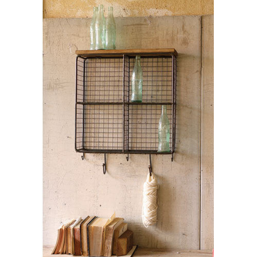 Kalalou Wire Mesh Four Cubbies With Wooden Top-2