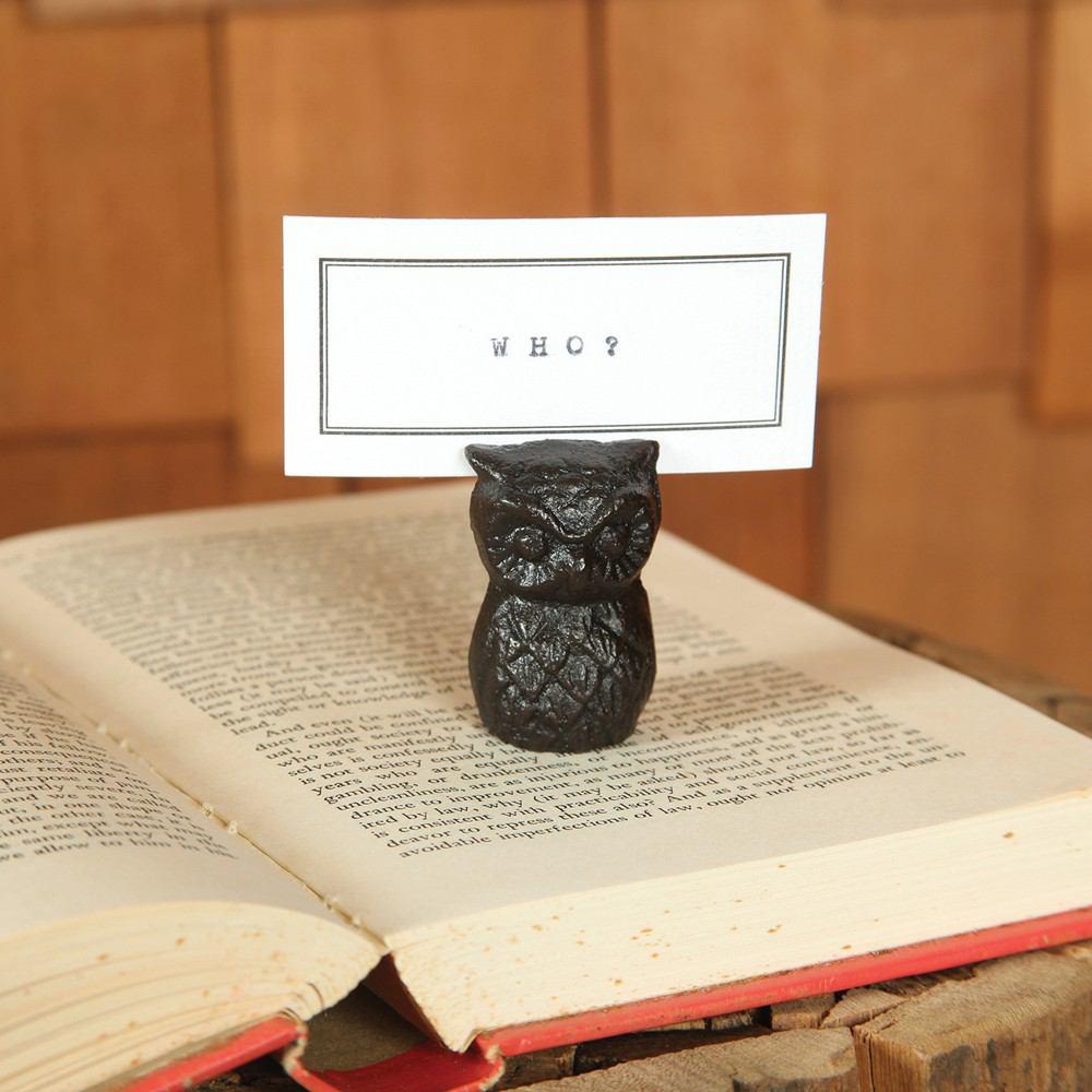 HomArt Owl Place Card Holder - Cast Iron - Antique Black - Set of 8 - Feature Image | Modishstore | Holiday