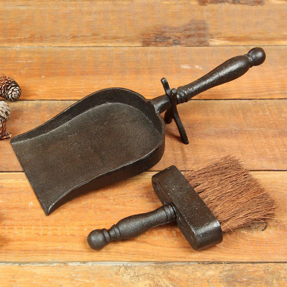 HomArt Fireplace Dust Pan with Broom - Cast Iron - Antique Black - Set of 2 - Feature Image | Modishstore | Fireplace Accessories
