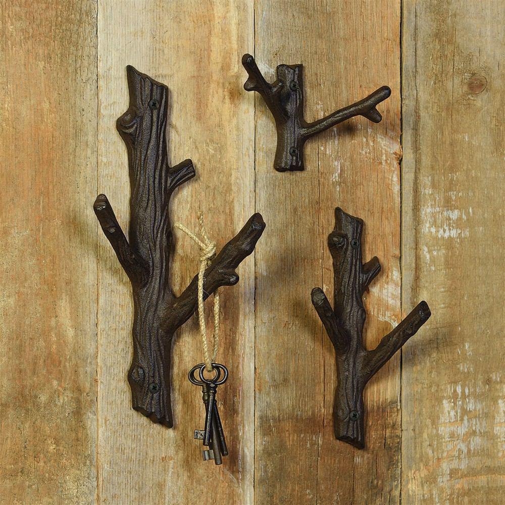 HomArt Faux Bois Cast Iron Wall Hook - Twig - Brown - Set of 6 - Feature Image | Modishstore | Hooks & Racks