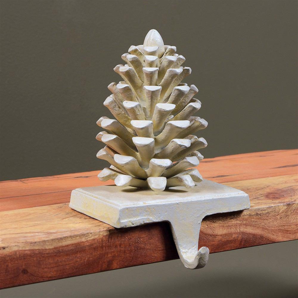 HomArt Pinecone Cast iron Stocking Holder - White - White - Set of 4 - Feature Image | Modishstore | Holiday