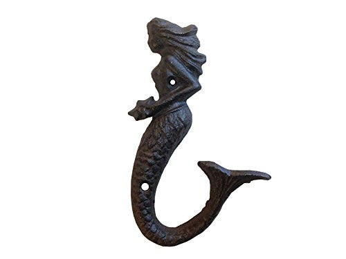 Kalalou Cast Iron Mermaid Hook - Rustic - Set Of 8-2