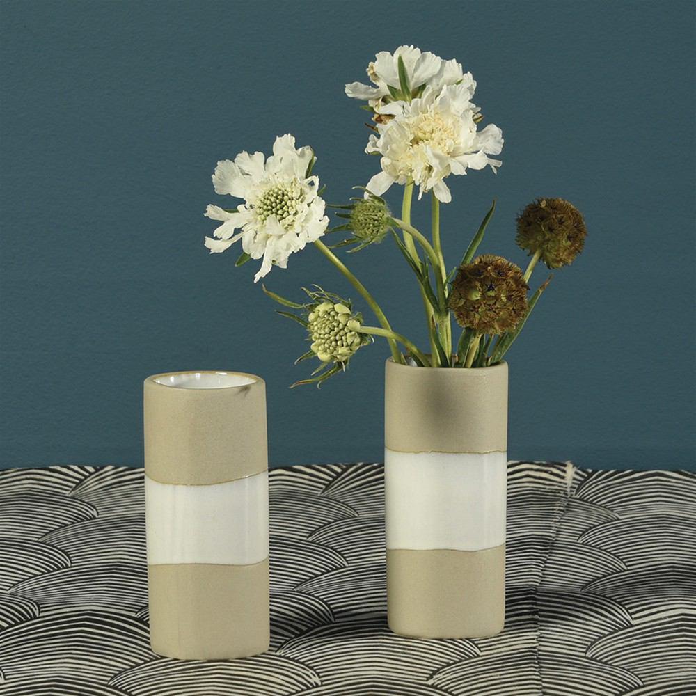 HomArt Shore Ceramic Cylinder Vase - Natural | White - Set of 4-8