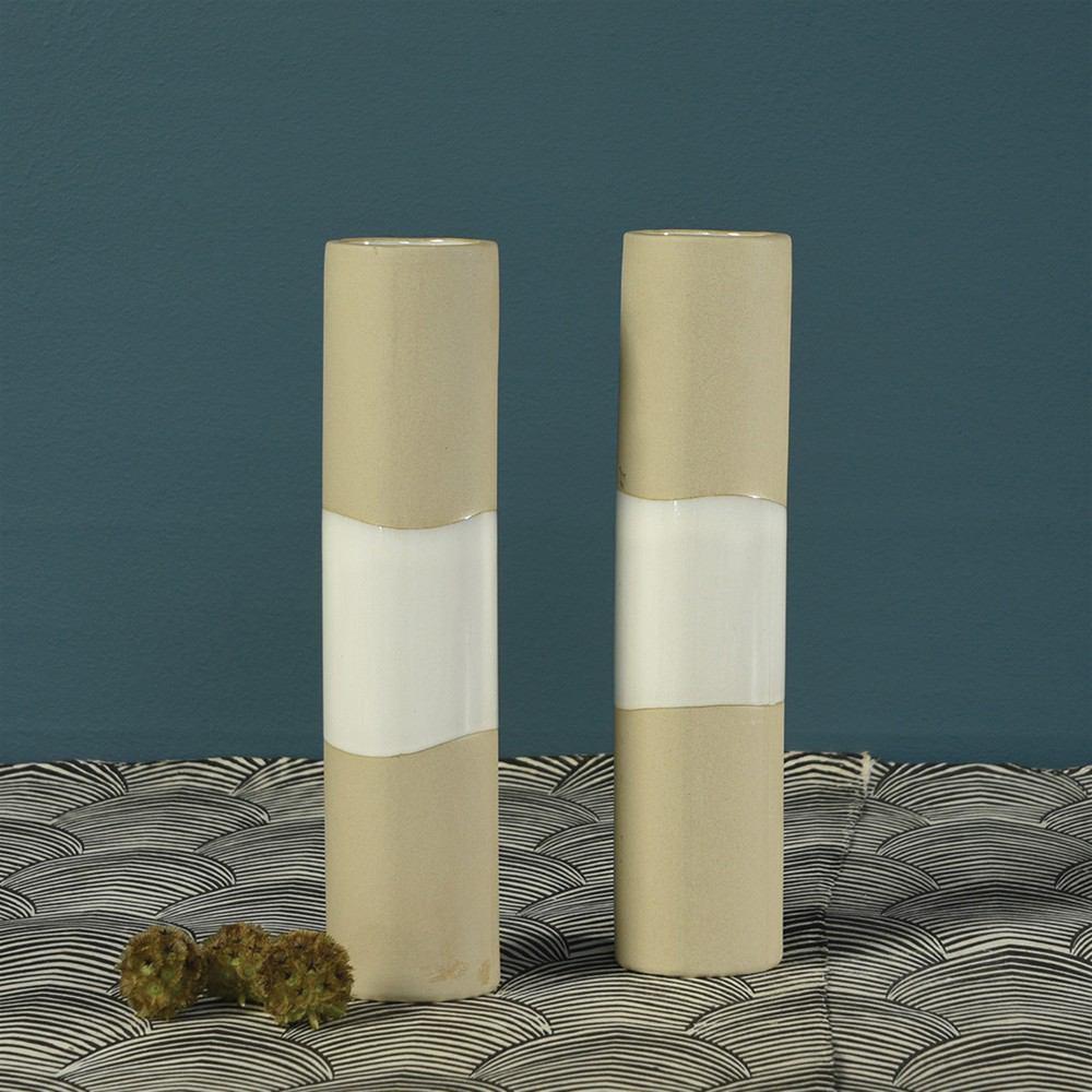 HomArt Shore Ceramic Cylinder Vase - Natural | White - Set of 4-10