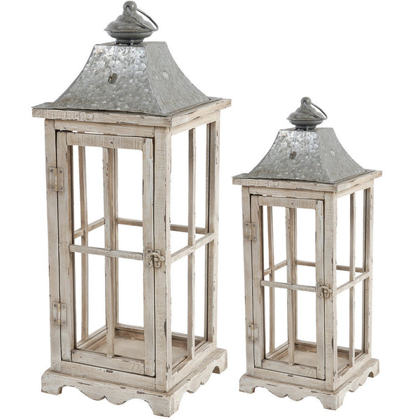 A&B Home Evelyn Enclosed Lanterns With Handle - Set Of 2