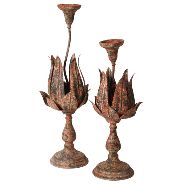 A&B Home Metal Flower Design Candleholders - Set Of 2