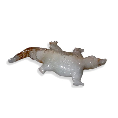 White Onyx Crocodile Figurine- 12