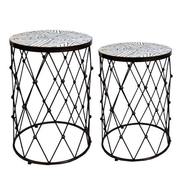 A&B Home Fenna Copper Tables With Decorative Wood Top - Set Of 2