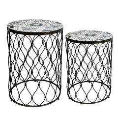 A&B Home Fenna Antique-Brass Tables With Decorative Wood Top - Set/2