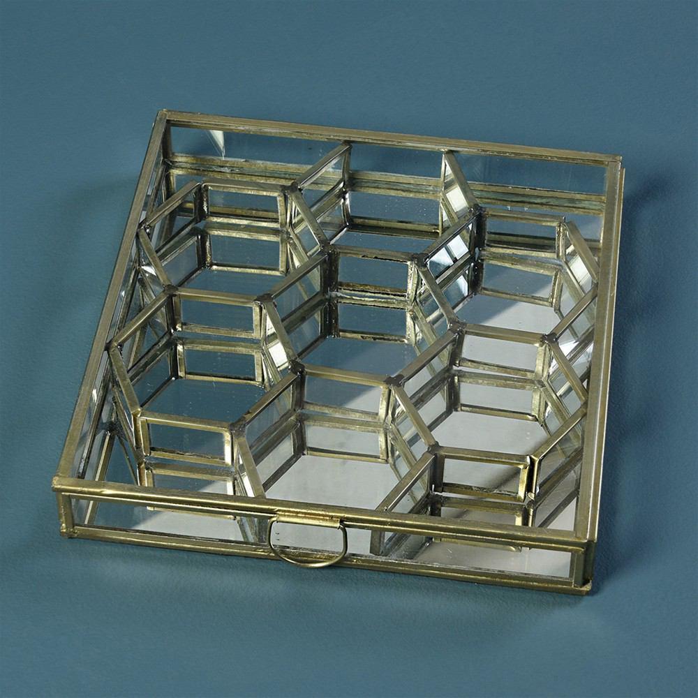 HomArt Monroe Honeycomb Divided Box - Brass | Modishstore | Decorative Boxes