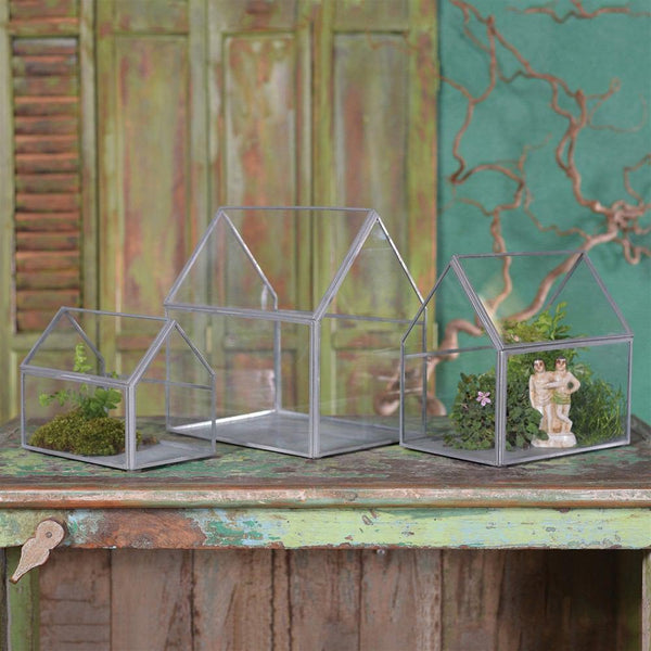 HomArt Pierre Cottage Glass Terrarium - Grey Antiq - Set of 2-9