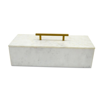 A&B Home White Marble Box With Brass Handle