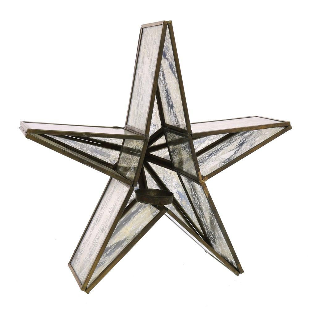 HomArt Glass Star Candle Holder - Mirrored - Brass-6