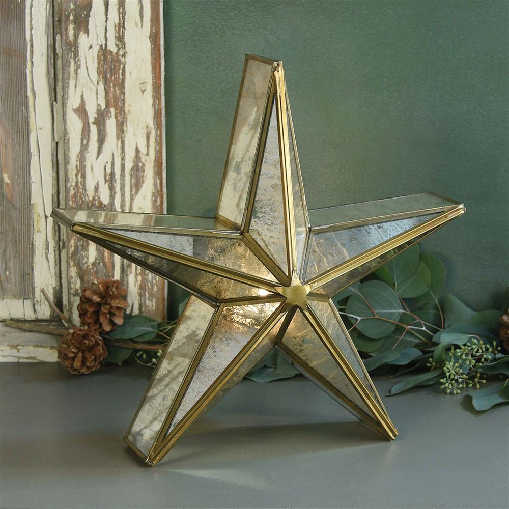 HomArt Glass Star Candle Holder - Mirrored - Brass-7