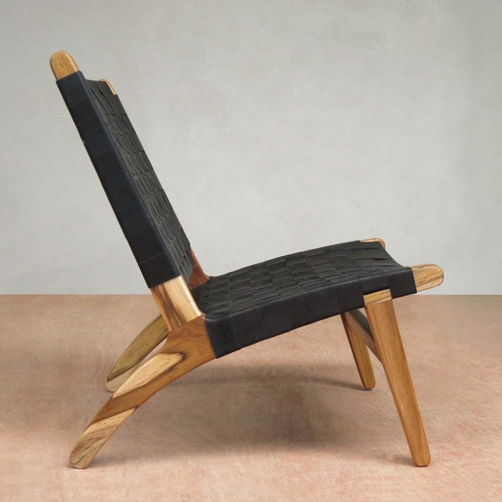 Masaya Lounge Chair - Black Leather And Teak