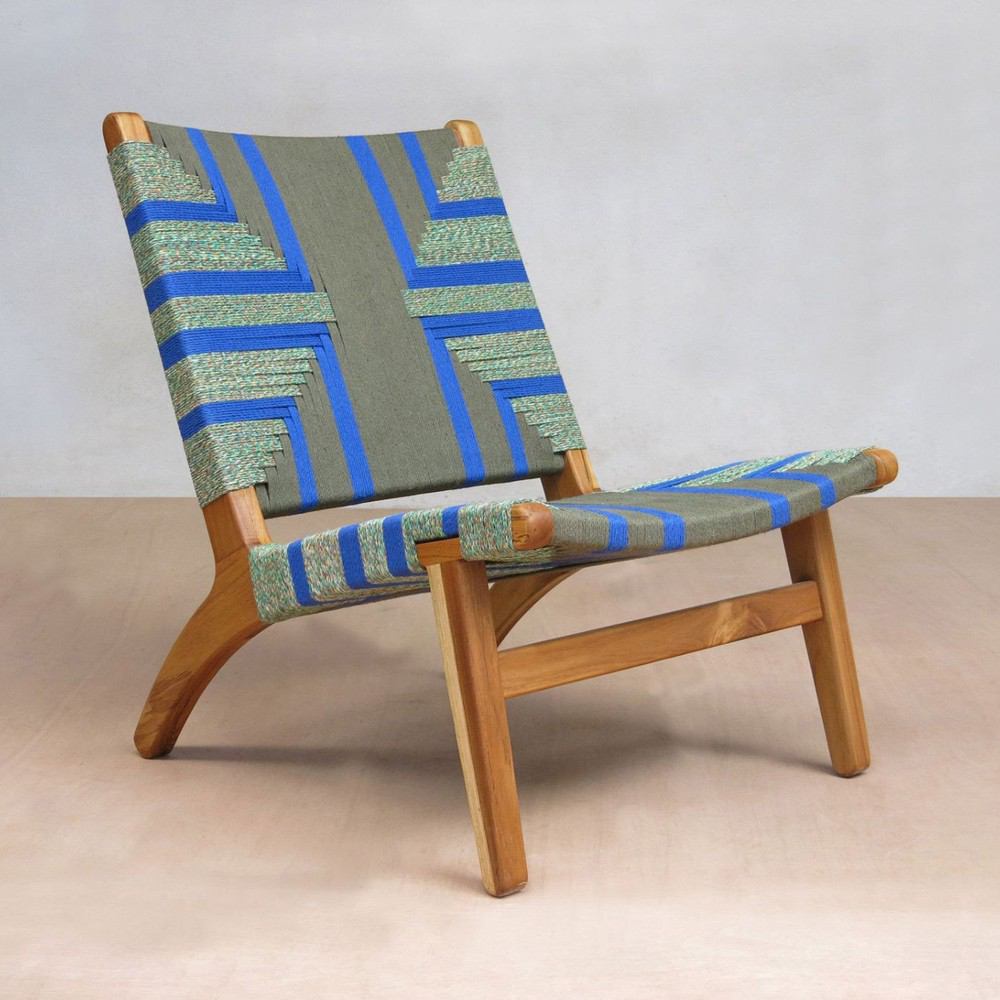 Masaya Lounge Chair - Emerald Coast Pattern and Teak