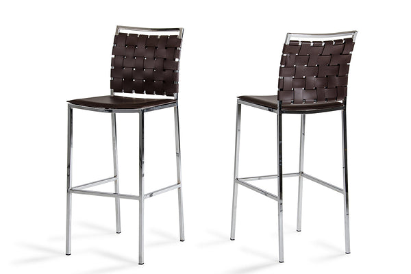 Vig Furniture Shasta - Modern Brown Eco-Leather Bar Stool (Set of 2) | Modishstore | Bar Stools