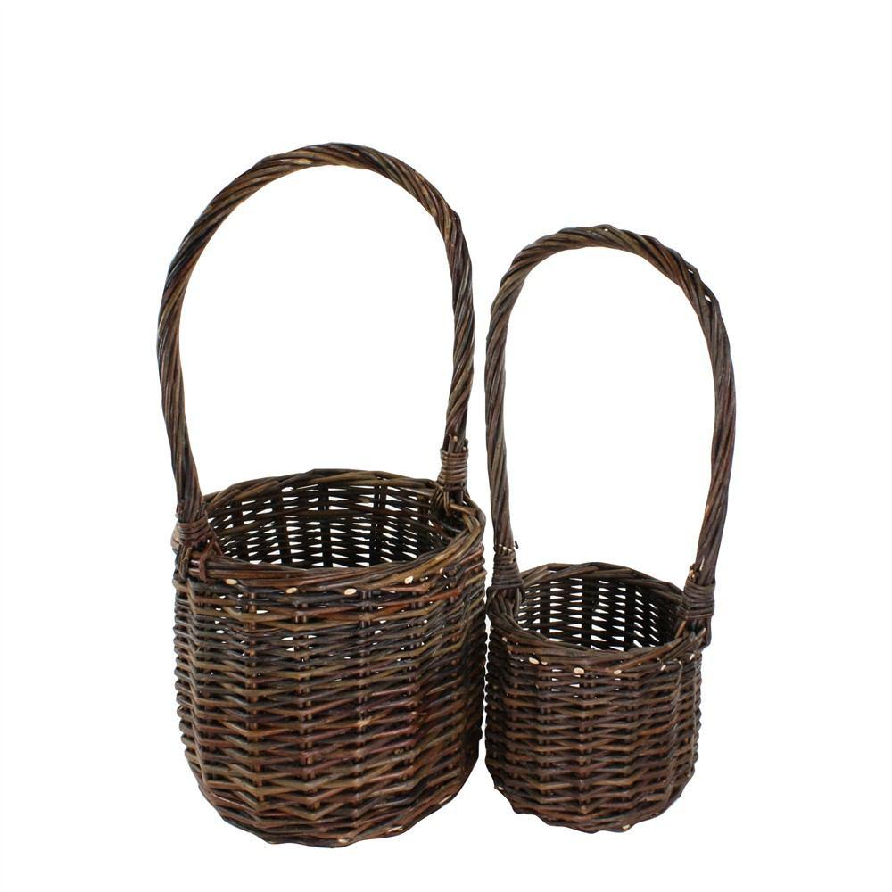 HomArt Willow Baskets - Set of 2 - Natural - Tall Handled-2