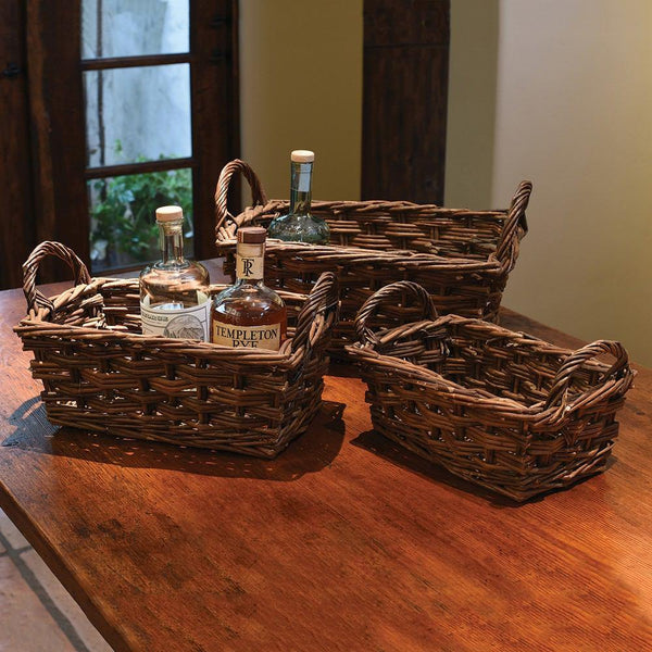 HomArt Willow Baskets Rectangle w/Handles - Set of 3 - Natural - Feature Image | Modishstore | Bins, Baskets & Buckets