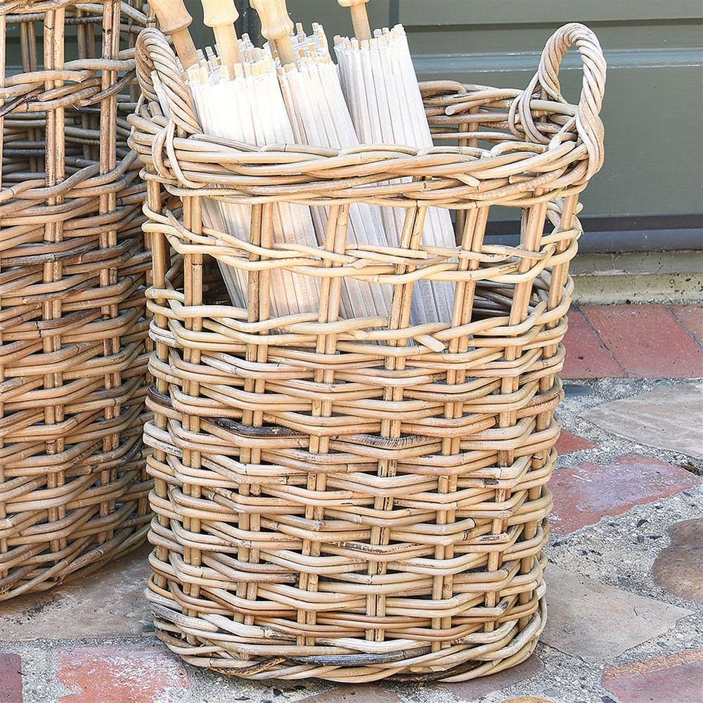 HomArt Newhaven Rattan Umbrella Baskets - Set of 2 - Rustique Grey-6