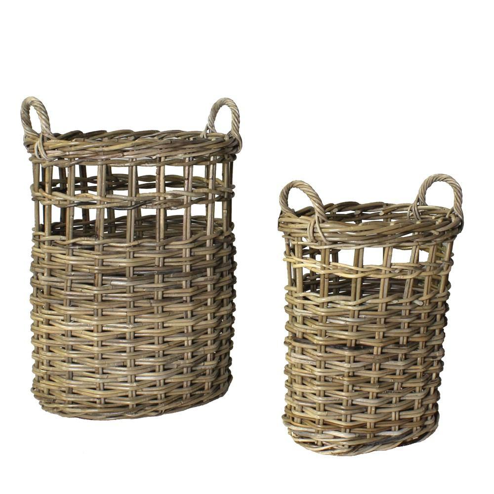 HomArt Newhaven Rattan Umbrella Baskets - Set of 2 - Rustique Grey-3