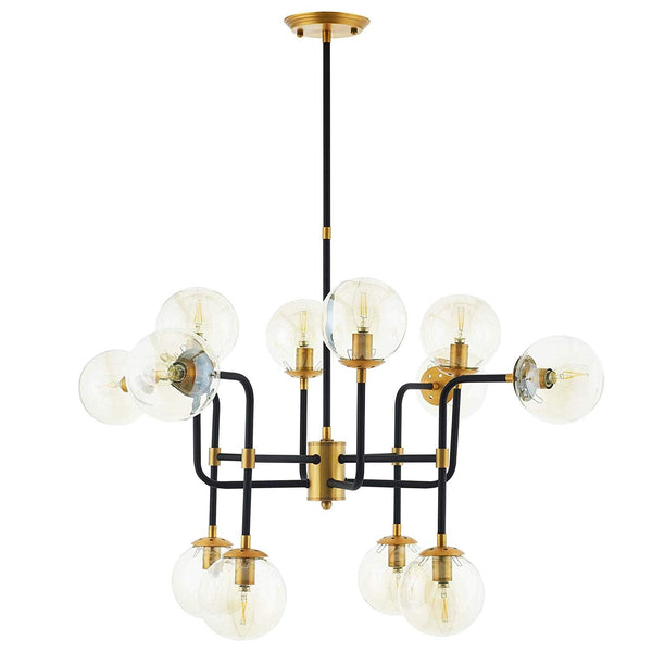 Modway Ambition Amber Glass And Antique Brass 12 Lights Pendant Chandelier | Chandeliers | Modishstore-3