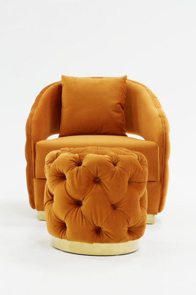 Vig Furniture Divani Casa Duarte Modern Orange Velvet Ottoman | Modishstore | Ottomans-2