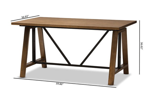 baxton studio nico rustic industrial metal and distressed wood adjustable height work table | Modish Furniture Store-11